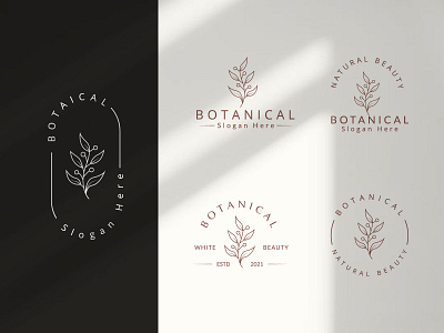 Botanical Hand Drawn Logo with Wild Flower and Leaves botanical botanical logo set branding business design element emblem flower hand drawn leaf minimal nature organic simple symbol template vector