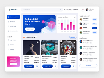 Dashbord NFT art clean crypto cryptocurrency dashboard design graphic design nft ui ui design ux web design website