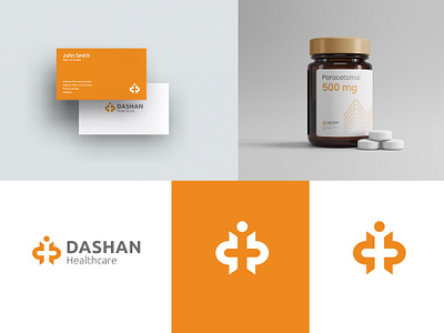 HEALTHCARE LOGO - Dashan Healthcare bottle brand identity branding branding agency branding design cross design graphic design healthcare logo logotype medical medicine mockup orange package pharma pharmaceutical visual identity