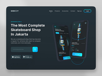Skibot - Skateboard Header Web darkmode design header hero heropage interface landingpage skate skateboard skateboardweb skateshop ui uidesign uiux ux uxdesign website