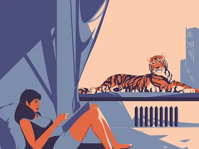 Sunny morning animal art city digitalart drawing human illustration illustrator room sun tiger vector