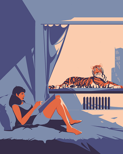 Sunny morning animal art city digitalart drawing human illustration illustrator room sun tiger vector