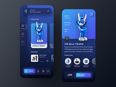 BulletPunk toy shop app concept darkmode darkui designtrend mobileapp modern neumorphic neumorphism toyshop typography ui ux