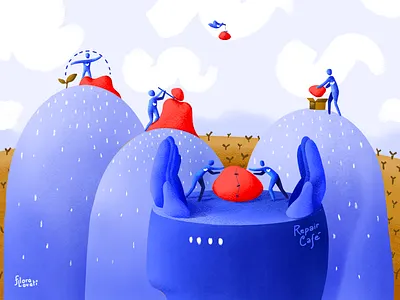 Repair Café conscious fixation illustration landscape mindfulness planet procreate recycle repair