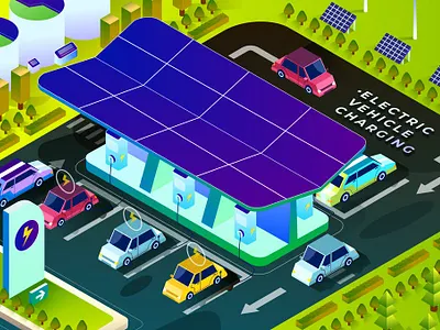 Electric Vehicle Charging - Isometric Illustration 3d analysis app blue business colors data design development flat graphic icon icons illustration illustrations isometric phone studio ui web