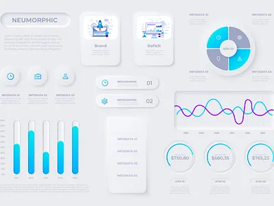 Neumorphic Infographic Elements application button clean elements graphic grey infographic interface neumorphic neumorphism scratch screen set template ui user interface ux web elements website white