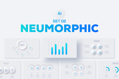 Neumorphic Infographics Set analytics blue business chart clean concept data diagram infographic infographics interface minimal minimalist neumorphic neumorphism presentation simple template