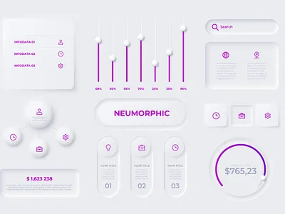 Neumorphic Infographic Elements app backgrounds button design element gradient illustration infographic interface mobile neomorphic neumorphism set ui user user interface ux web design web development website