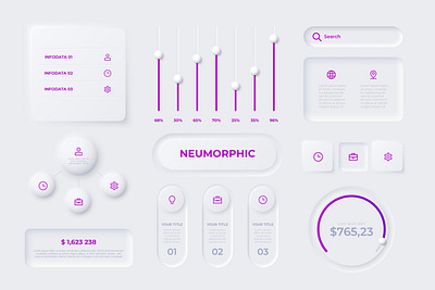 Neumorphic Infographic Elements app backgrounds button design element gradient illustration infographic interface mobile neomorphic neumorphism set ui user user interface ux web design web development website