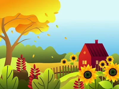 Autumn peaceful landscape scene adobe illustrator autumn country flat house illustration landscape nature peaceful scene