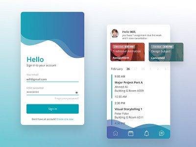 Education Mobile App Design academy app classes college courses education login mobile schedule sign in