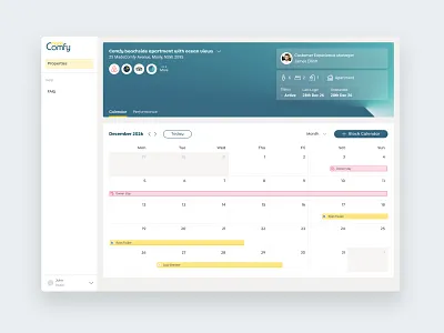 Web App Host Dashboard Calendar app calendar dashboard desktop property management sidebar user interface