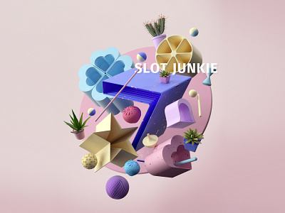 Slot Junkie v2 3d abstract c4d casino cinema4d color composition cover design design gambling geometric harmony lighting minimalist pastel pink plants render seven slots