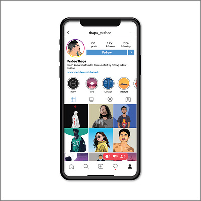 Instagram Profile UI design branding cartoon design illustration photoshop ui