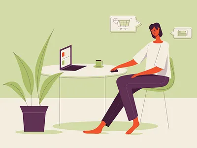 Online shopping. Flat vector illustration. adobe illustrator bussiness card character computer flat girl home illustration minimal online shopping store vector