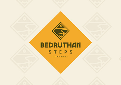 Bedruthan Steps Cornwall badge bold bold lines cliffs colour combination cornwall creative fun ideas identity illustration mark national trust newquay sun typography