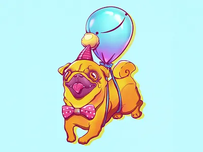 Pug birthday illustration party pet pug sketch sketching