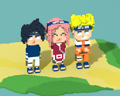 ✨ Team 7 - Naruto✨ 3d 3d art anime boruto design magicavoxel manga naruto narutoshippuden sasuke voxel art