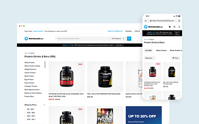 bodybuilding.com category page exploration category clean design ecommerce filter fitness ios iphone minimal product supplements ui