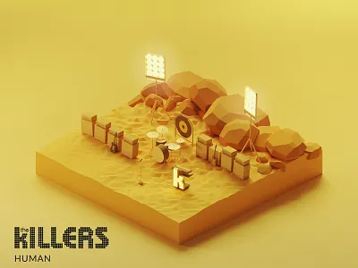 Human by The Killers 3d band billboard blender desert drum guitar human illustration isometric killers low poly mtv music myanmar pop rock singer song synth
