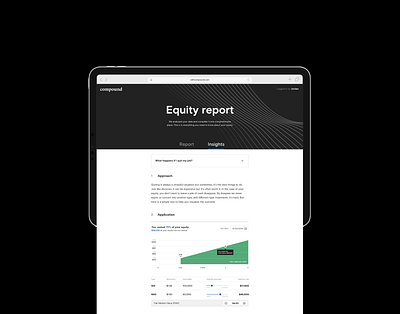 Equity report finance fintech insights layout long form money product report ui web