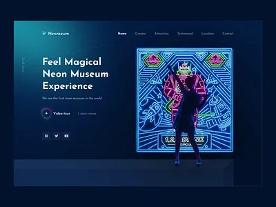 Neon museum 🌟 animation dark dark mode futuristic glow glow in the dark hero section home homepage interaction landing page landingpage modern museum neon ui uiux ux web website