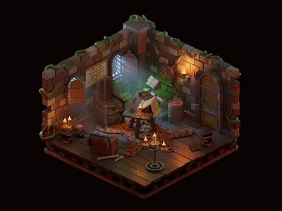 Officium libero artifex 3d 3d illustration castle game design illustration isometric isometric room magic medieval room
