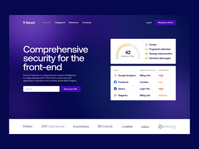 Feroot – Inspector Landing Page assessment compliance front end hero landing purple saas security web