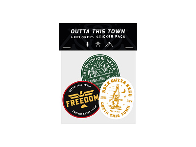 Outta This Town Explorers Sticker Pack art badge branding illustration logo logo design merchandise print sticker sticker design sticker pack typography