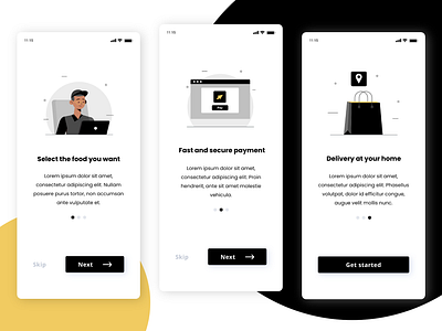 Onboard screens for restaurant App adobexd app concept black delivery design food onboard onboarding portfolio restaurant screens ui ui design ux