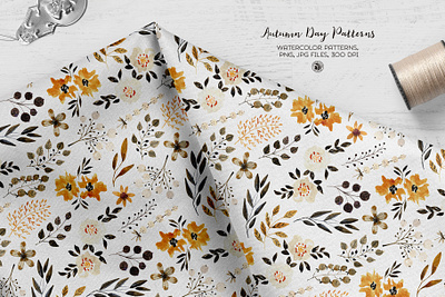 Autumn Day Pattern fabrics seamless pattern watercolor