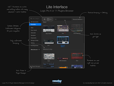 Logic Pro X Plugins Browser UX/UI Killer Lite Design apple daw design interface logic logic pro 11 logic pro x logicprox macos osx ui ux