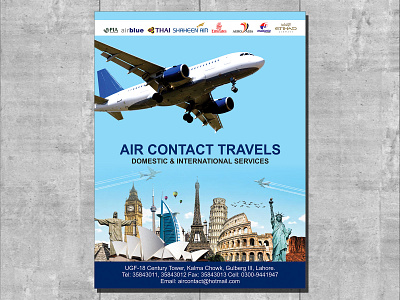 Air Contact Travels branding brochure design flyer illustration logo magazine ad newspaper ad