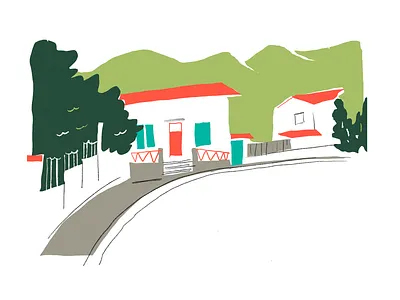 Céret 2 collage colorful crayon cutout house illustration illustrator landscape minimal mountains old school pencil procreate retro simple sketch stencil trees vector vintage