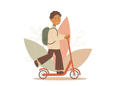 Back to school adobe illustrator autumn back to school character children flat illustration kid kids leaves school scooter vector