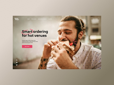 Food delivery - LP first screen cta doodle figma first screen food food delivery funny happy man hungry minimal pink sandwich smile style tasty ui web design