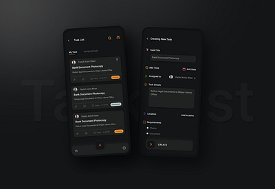 Task Management iOS Mobile App app ui design appui appuiux black ui clean dark ui flat graphic design ios app ios app design management app task app task management task management app to do app ui uidesign uiux webdesign