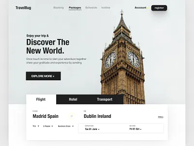 Travel bug flight booking concept agency homepage landing landing page tour tour ui travel travel ui web design webdesign website