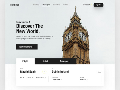 Travel bug flight booking concept agency homepage landing landing page tour tour ui travel travel ui web design webdesign website