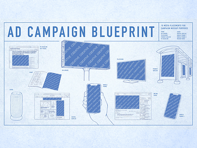 Ad Campaign Blueprint advertising billboard blueprint campaign illustration media mobilephone mockup transitshelter