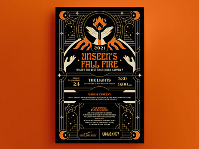 Unseen's Fall Fire Poster artdeco artprint branding community design event fire geometric gold graphic design hand illustration line lineart logo minimal monoline poster posterdesign print