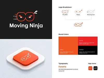 Moving Ninja | Delivery or Shipping Company Logo Design app icon app icon software brand design brand identity brand style guide branding delivery service logo gradient logo logistic logo logo for app logodesign logos m letter logo modern logo moving ninja red gradient shipping company logo
