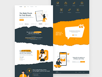 Copyfied: A Fun Copywriting Website Design copy copywriter creative design figma fun home page illustration landing page orange paper ui ux web website