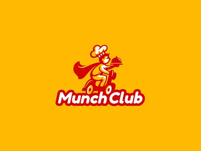 Munch Club cafe character chef cock delivery food logo logotype moped restoran