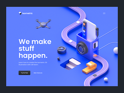 Isometric 3D Illustration 3d 3d illustration 3d render c4d cinema 4d clean hero header illustration isometric isometric 3d isometric illustration minimal pencil redshift ui ui design user interface ux ux design web design