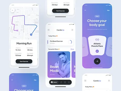 CardioUp — Workout App Concept app concept clean cool figma fitness gradient ios minimalist mobile app mobile design sport ui ui design ux workout