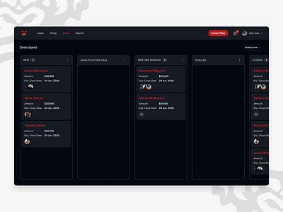 CRM - Dark admin agile app board business crm deals design hiring kanban management portal task view ui ux web workspace