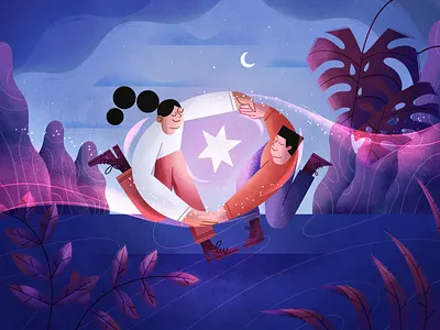 Dancing in the Moonlight 2d 2d illustration art calm character dance dancing design fireart fireart studio illustration moon moonlight night procreate texture