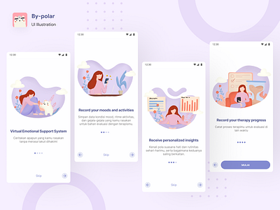 Onboarding By-Polar App for People with Bipolar Disorder illustration mentalhealth mobileapp onboarding procreate ui