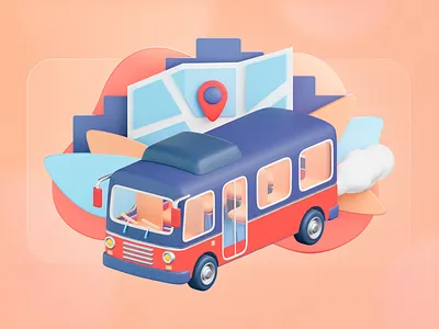 Bus 3d 3d art app autobus blender bus c4d colorful figma geotag icon illustration map photoshop public transport render travel ui ux web